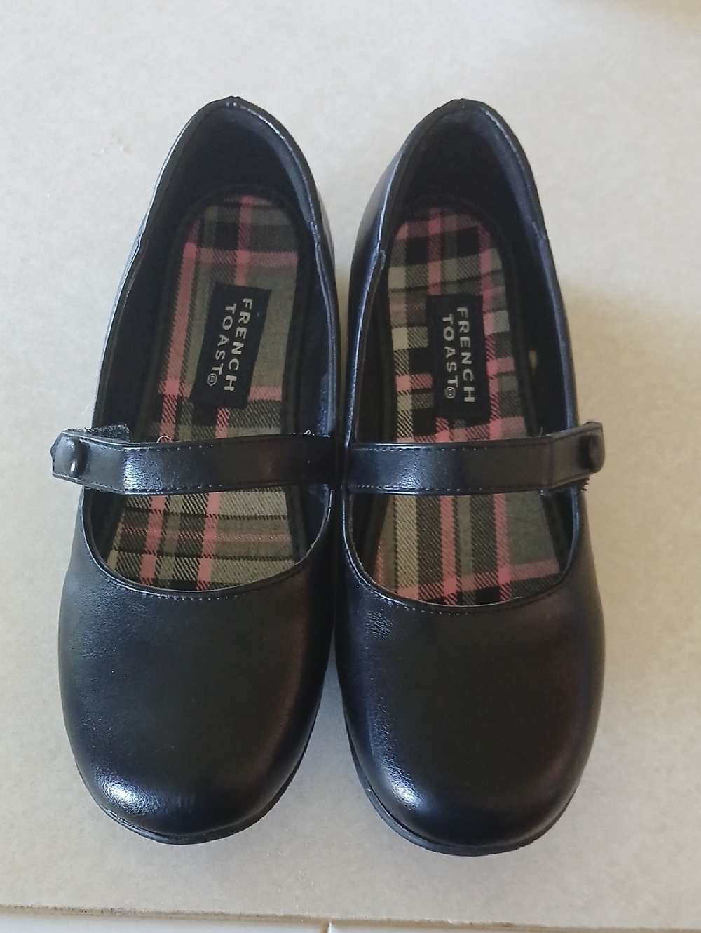French Toast Black Mary Jane Shoes with Plaid Lining